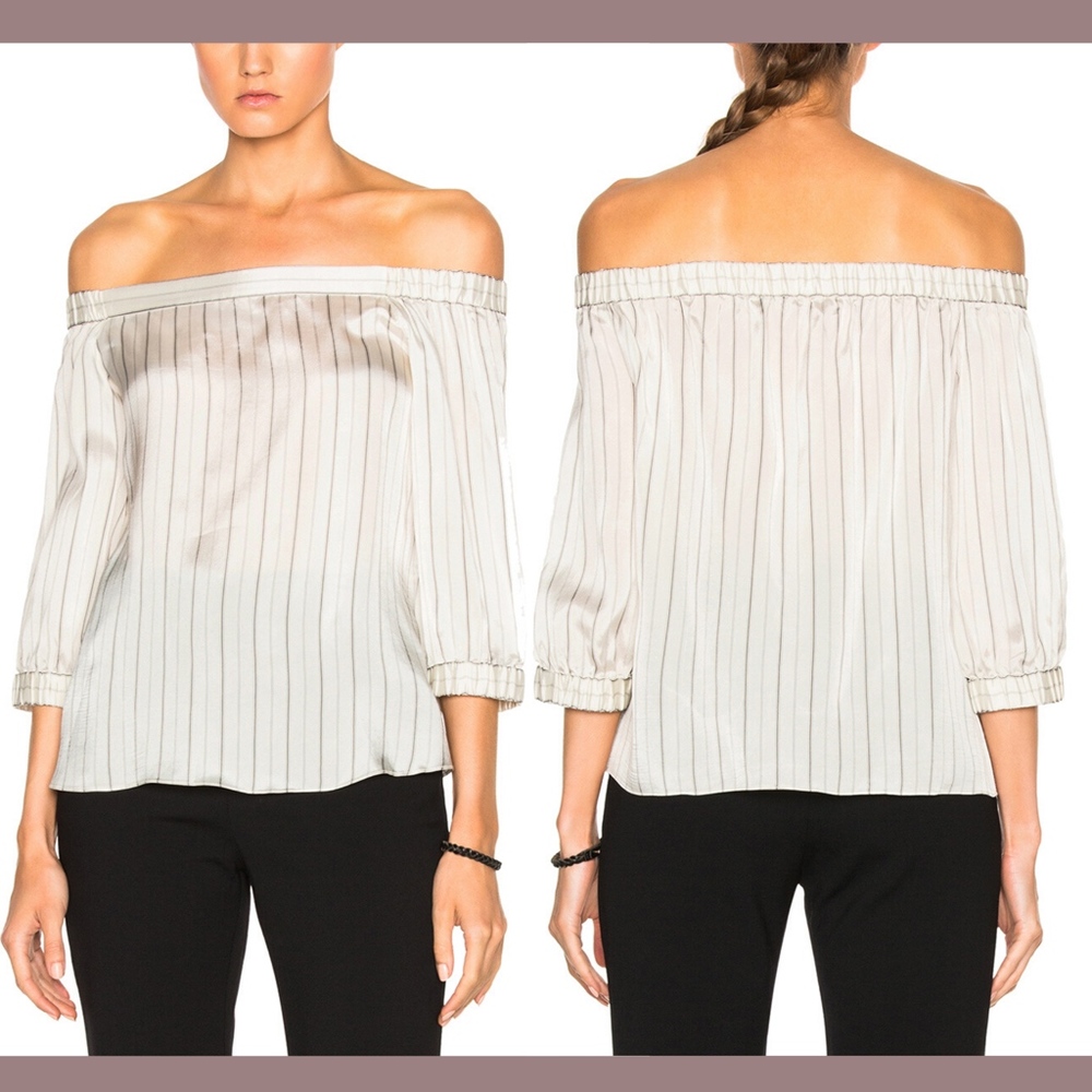 NWT $350 TIBI Stripe Print Off the Shoulder Top in‎ Ivory [SZ 2 ]